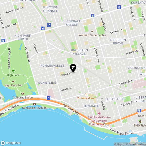 Map showing the location of 55 Fern Avenue, Toronto, Ontario M6R 1J9, Canada